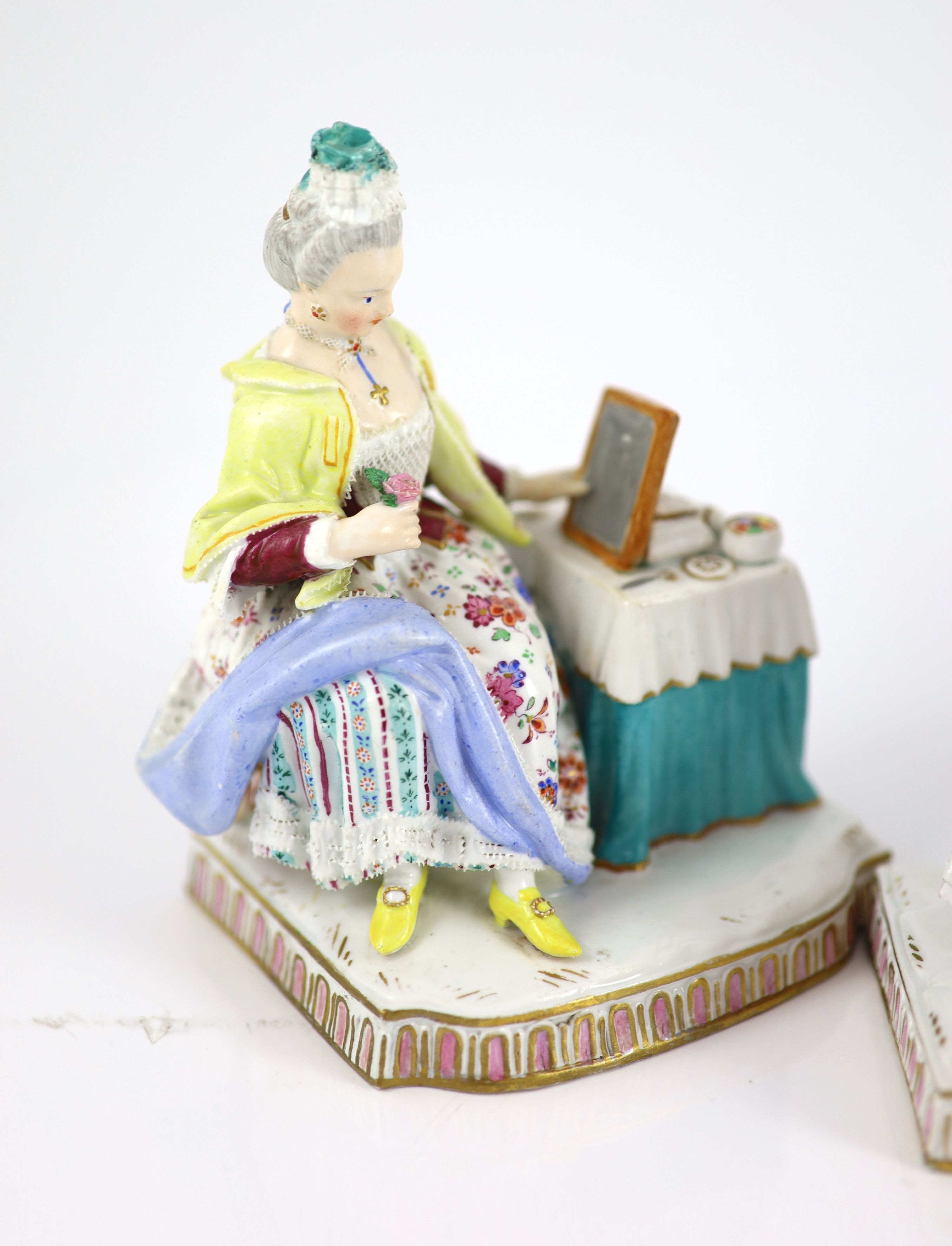 A composed set of five Meissen figures of the Senses, 19th/20th century, 12.5 cm - 14.5 cm high, small losses